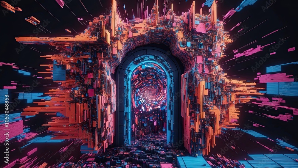 Obraz premium A glitchy, amorphous, and distorted door background