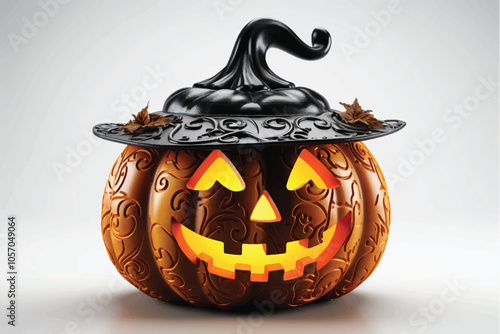 3d rendering Halloween pumpkin with witch hat on a black background