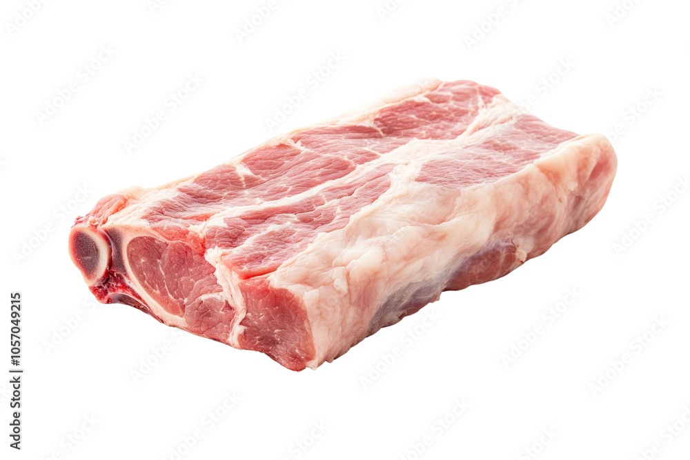 Raw pork rib cut, fresh meat perfect for grilling or roasting, isolated on a white background. Raw pork rib cut, fresh meat perfect for grilling or roasting, isolated on a white background.