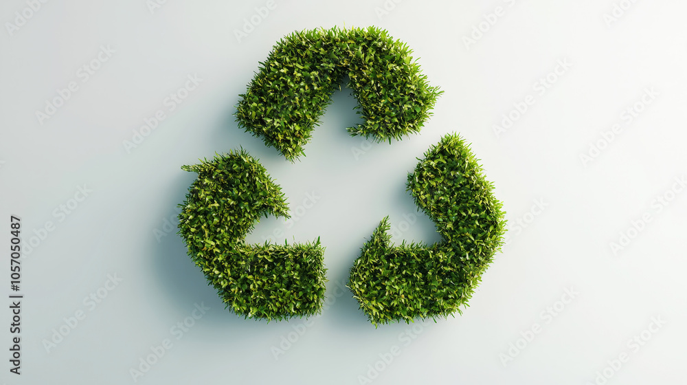 Recycling symbol with grass texture on clean background. Ecology concept. Generative AI Recycling symbol with grass texture on clean background. Ecology concept. Generative AI