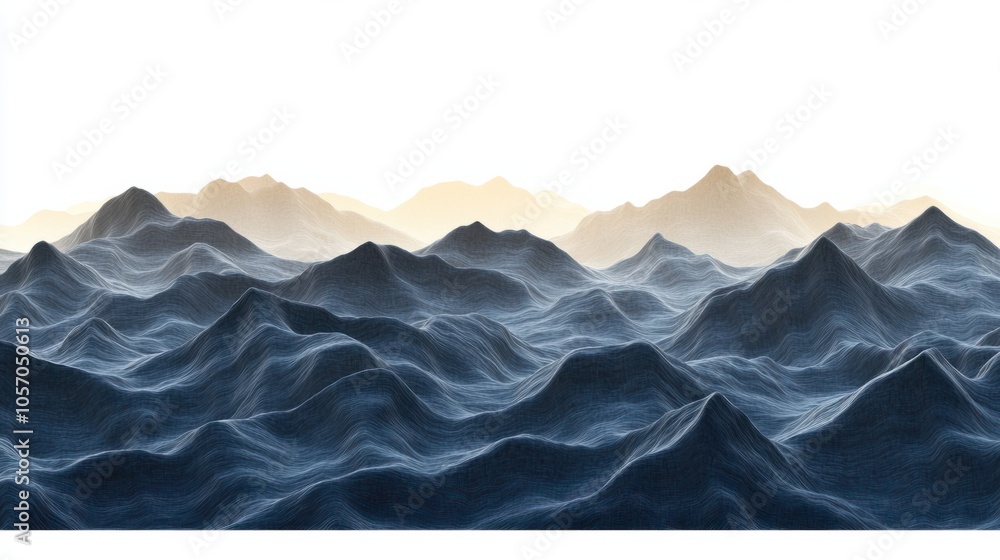 Obraz premium Unique wavy textures along mountain ridges, capturing the layered beauty of nature, isolated on white