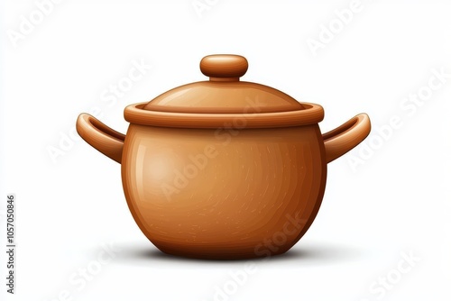 A classic clay cooking pot, designed with a smooth surface and round shape, isolated on a white background.