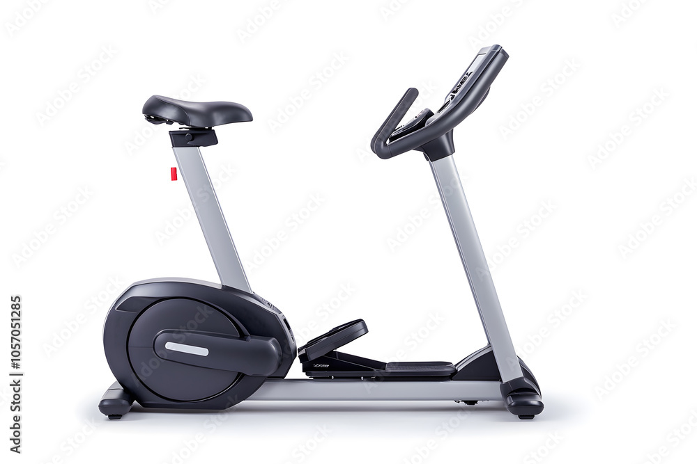 Modern low-impact elliptical trainer machine with adjustable resistance and digital display for tracking workout progress isolated on white Modern low-impact elliptical trainer machine with adjustable resistance and digital display for tracking workout progress isolated on white