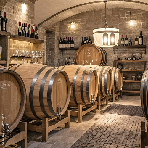 wine barrels in cellar