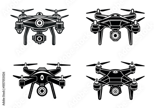 Silhouette style drone icon set. Ready to apply to your design. Vector illustration.