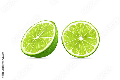 Green Lime hand drawn collection, tropical summer fruit, isolated on white background
