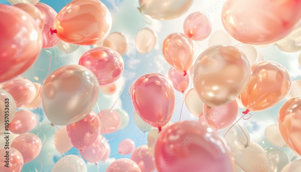 A Cluster of Pastel Pink and White Balloons Floating in the Air A Cluster of Pastel Pink and White Balloons Floating in the Air