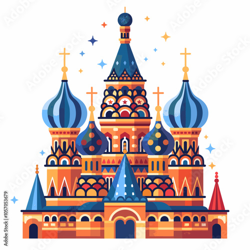 Saint Basil Cathedral and Red Square in Moscow, Russia. Vector illustration