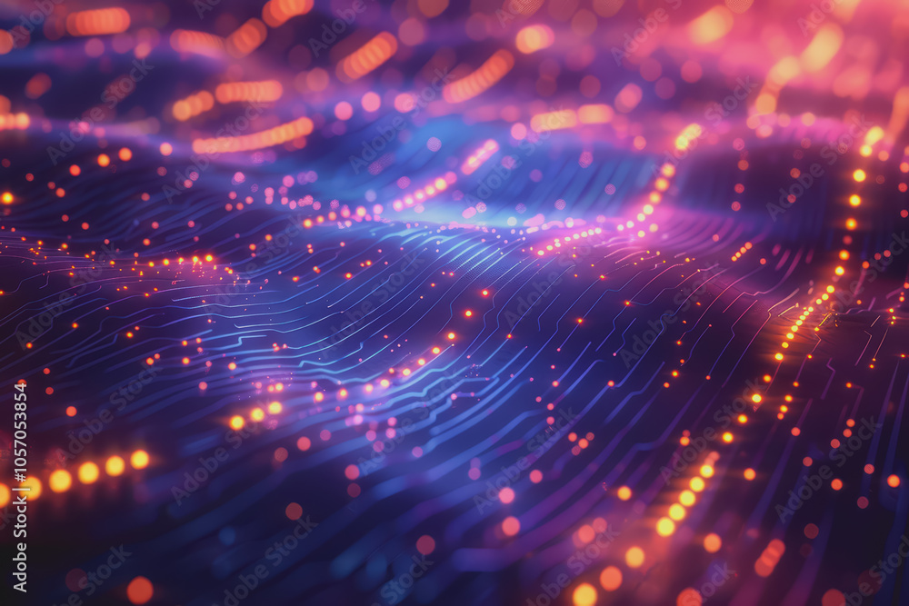 Fototapeta premium Futuristic circuit board layout Delicate crypto mining symbols Abstract digital landscape.