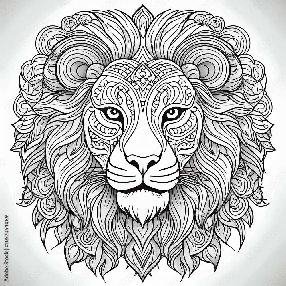beautifully detailed outline of a majestic lion, designed as a coloring picture with patterns in the mane, allowing for artistic interpretation and creativity beautifully detailed outline of a majestic lion, designed as a coloring picture with patterns in the mane, allowing for artistic interpretation and creativity