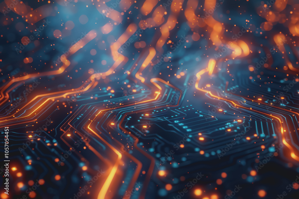 Fototapeta premium Futuristic circuit board layout Delicate crypto mining symbols Abstract digital landscape.