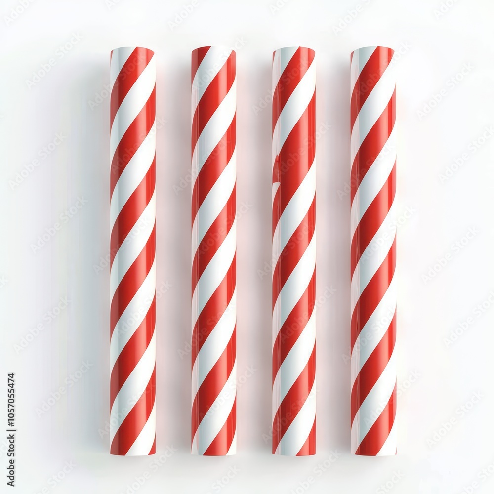 Obraz premium Colorful red and white striped paper straws, perfect for festive drinks, isolated on a white background.