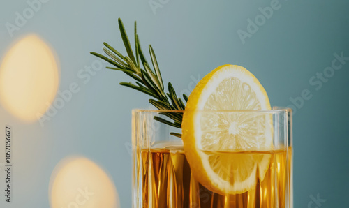 Refreshing Citrus and Rosemary Infused Cocktail in Elegant Glass photo