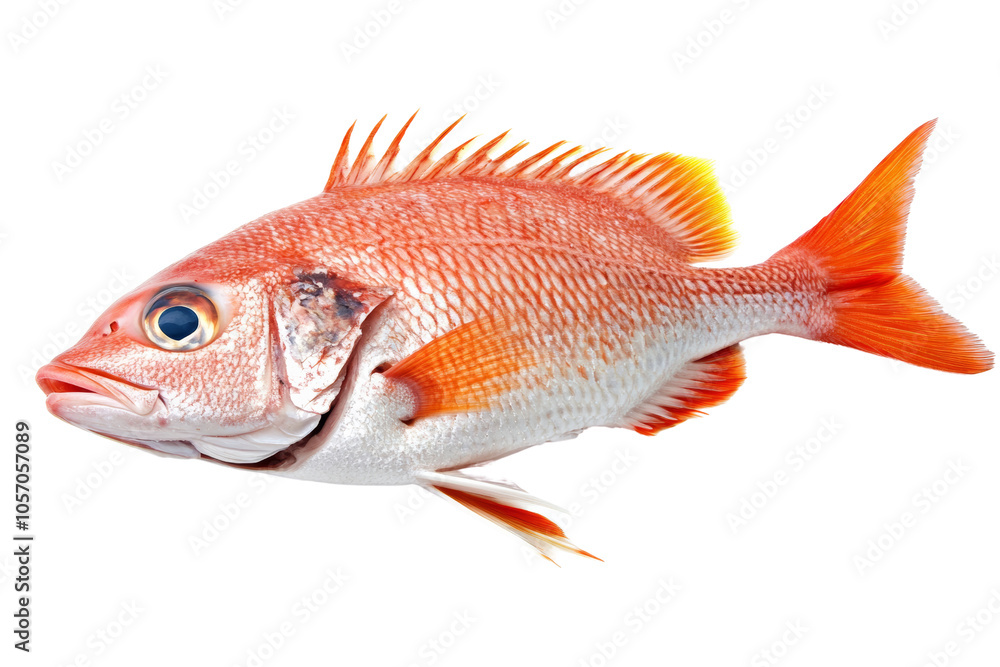 Vibrant red snapper fish with striking colors against a white isolated background. Vibrant red snapper fish with striking colors against a white isolated background.