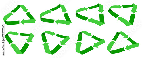 Green recycling symbol rotating animation sequence. Set of frames, sprite sheet. Vector isolated 3d cartoon style illustration.