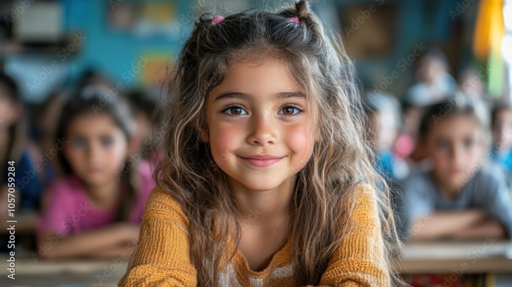 Migrant children in a classroom learning side by side with local students, integration of immigrant families into the educational system Migrant children in a classroom learning side by side with local students, integration of immigrant families into the educational system