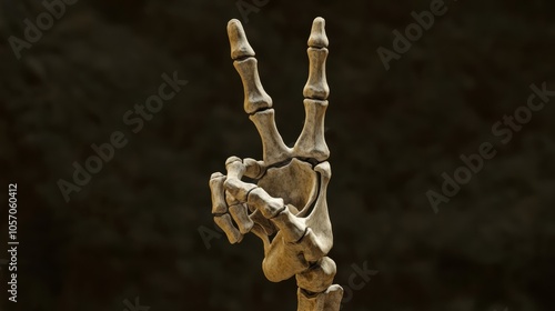 skeleton hand with sign of peace photo