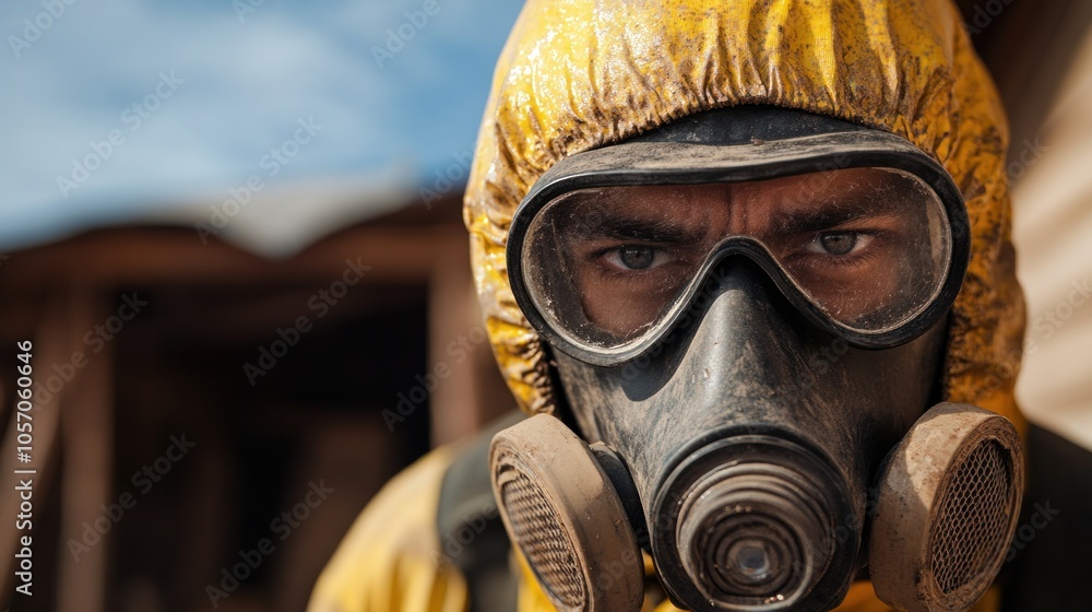 Pest control worker in protective gear spraying insecticide in a residential home, professional pest management services Pest control worker in protective gear spraying insecticide in a residential home, professional pest management services
