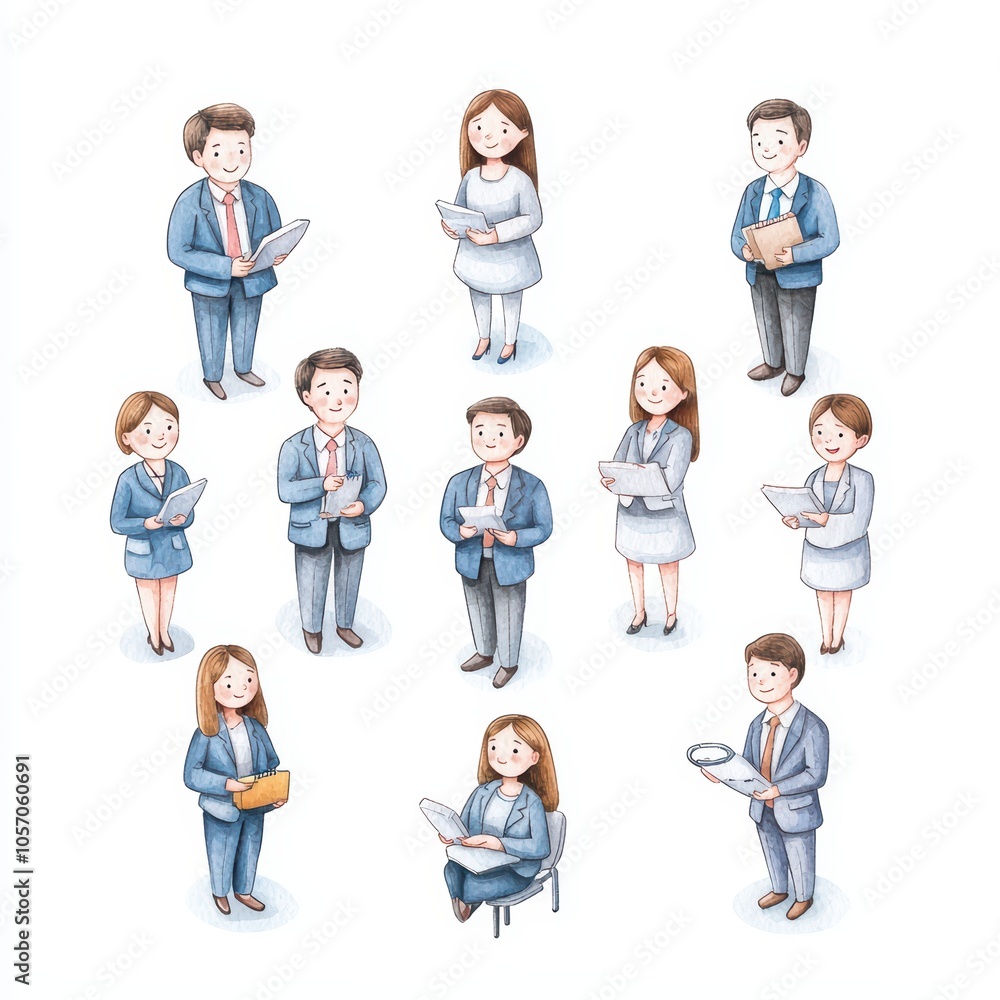Professional characters engaged in various activities, isolated on a white background. Professional characters engaged in various activities, isolated on a white background.