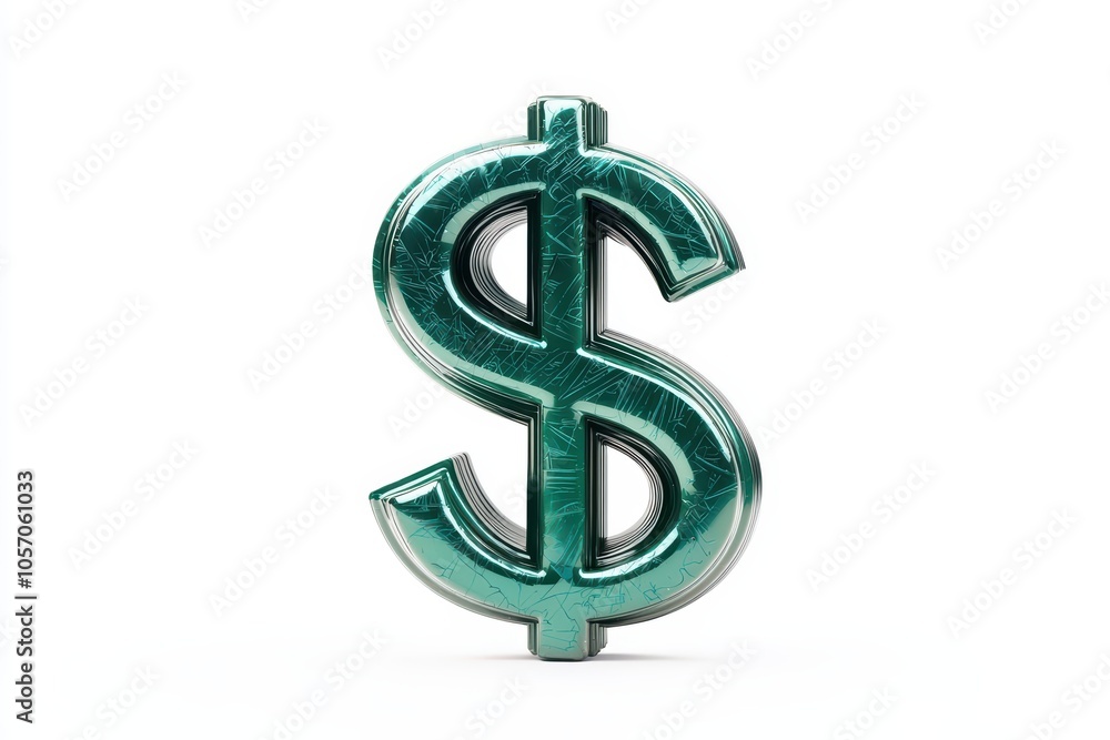 Shiny green dollar sign on white isolate background, representing finance and wealth. Shiny green dollar sign on white isolate background, representing finance and wealth.