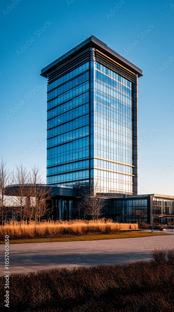 Obraz premium Office Building tower, Economics, banking, business and finance concept. A fragment of a modern office building