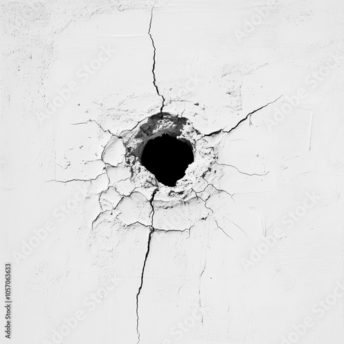 A bullet hole in a white wall