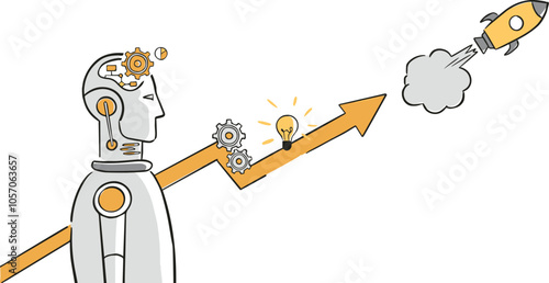 Artificial Intelligence impact on business progress - vector illustration