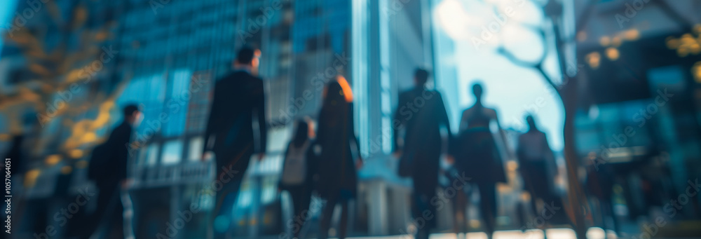 blurry out of focus photo of group of professionals in front of an office building, on a sunny spring day. place is south korea blurry out of focus photo of group of professionals in front of an office building, on a sunny spring day. place is south korea