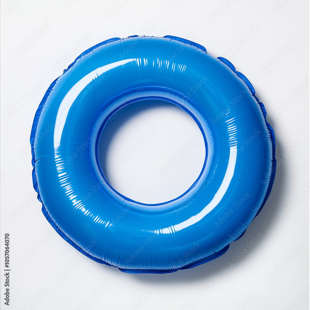 Top view of a blue inflatable swim ring on white background Top view of a blue inflatable swim ring on white background