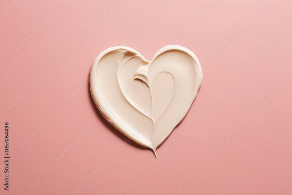 Swatch Smear of cosmetic cream in the shape of a heart isolated on a pink background. AI generated Swatch Smear of cosmetic cream in the shape of a heart isolated on a pink background. AI generated