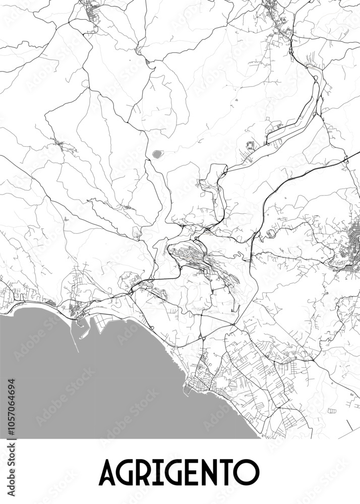 Fototapeta premium map of Agrigento, Italy. The map highlights the city's intricate network of roads and streets.