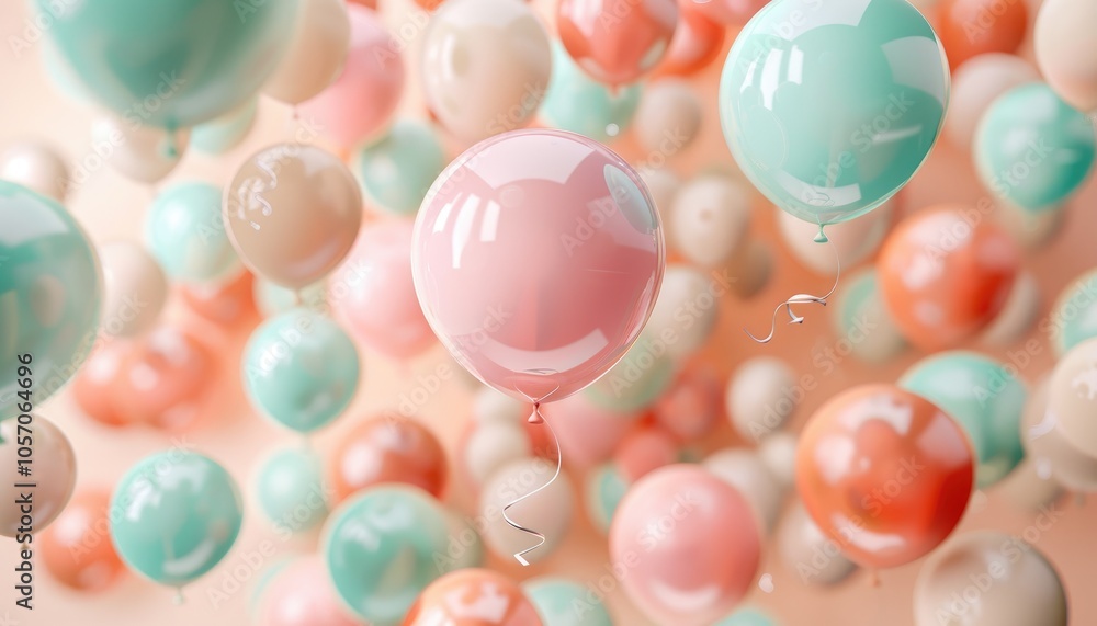 Pastel-Colored Balloons Floating in Air Pastel-Colored Balloons Floating in Air