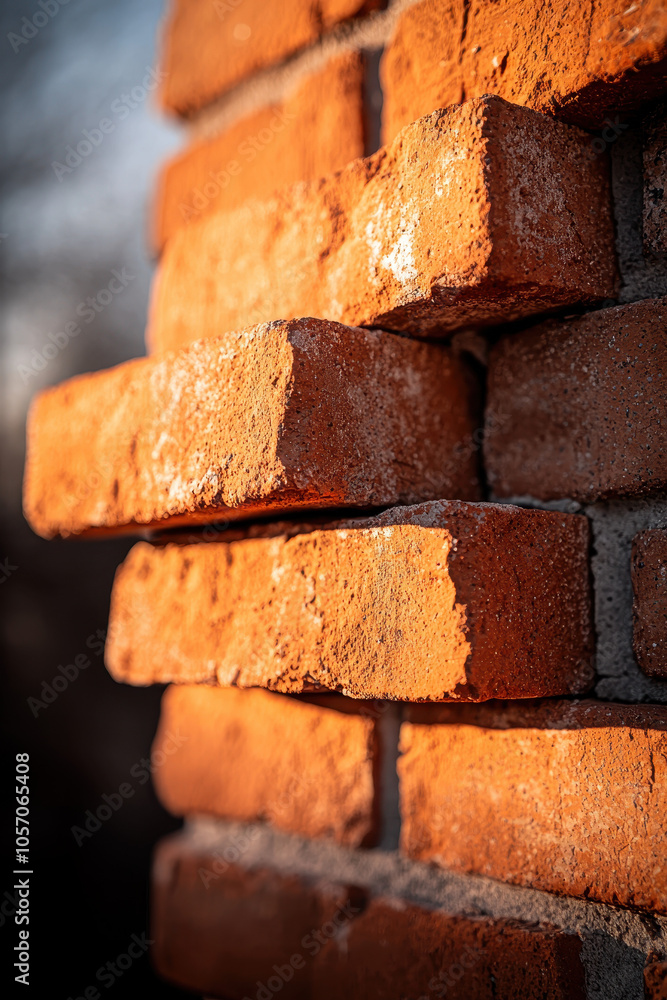 Close-Up of Red Brick Wall Showcasing Rich Textures in Afternoon Sunlight Close-Up of Red Brick Wall Showcasing Rich Textures in Afternoon Sunlight
