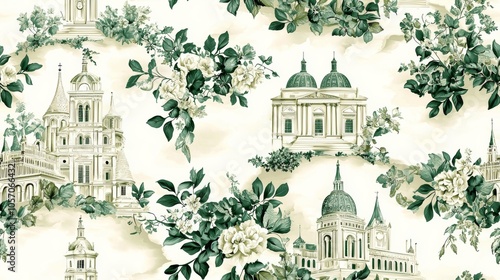 Floral and Architectural Fabric Pattern Design
