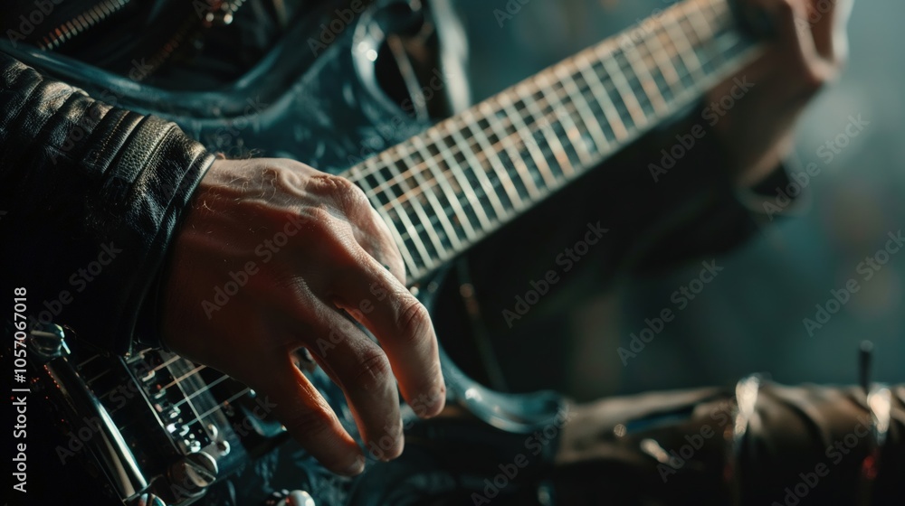 Fototapeta premium Closeup of a guitarists intricate fingerwork, each note a testament to skill and passion ,close-up