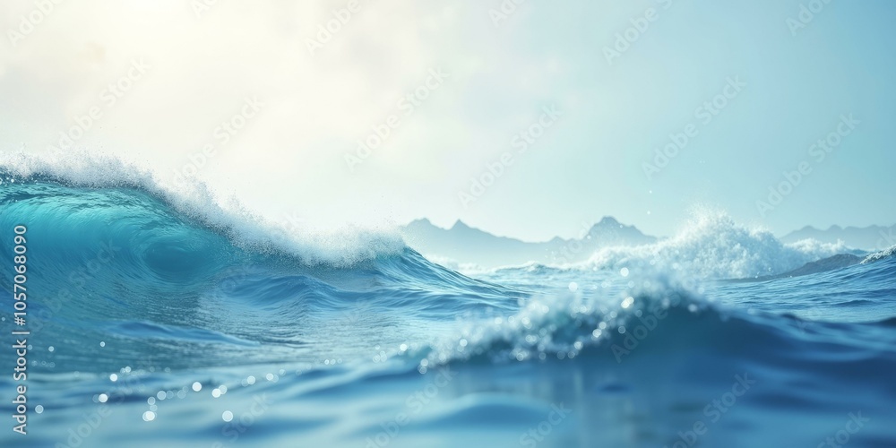 custom made wallpaper toronto digitalCresting Wave In Deep Blue Ocean With Misty Mountains In The Background