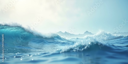 Wallpaper Mural Cresting Wave In Deep Blue Ocean With Misty Mountains In The Background Torontodigital.ca