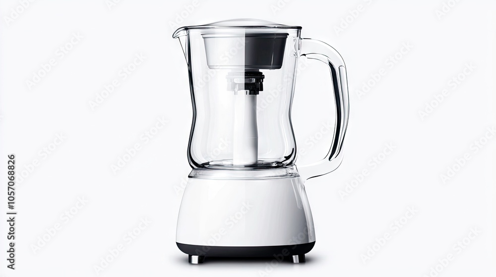 Artistic view of a sleek white blender with a glass container, perfect for kitchen use and food preparation on a bright background Artistic view of a sleek white blender with a glass container, perfect for kitchen use and food preparation on a bright background