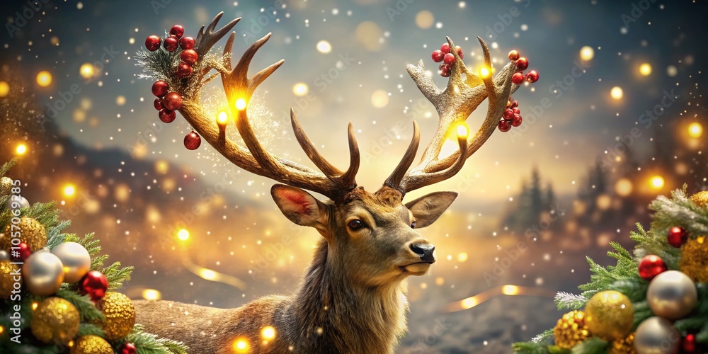 Festive Double Exposure: Reindeer with Golden Starry Tail for Christmas Decor Festive Double Exposure: Reindeer with Golden Starry Tail for Christmas Decor
