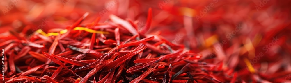 Close-up RAW Style of Hand-harvested saffron stigmas, premium spice close-up