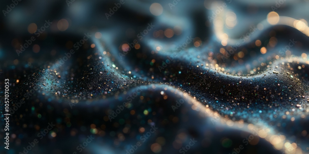 Close-Up Of Dark Blue Fabric With Sparkling Glitter Patterns Close-Up Of Dark Blue Fabric With Sparkling Glitter Patterns