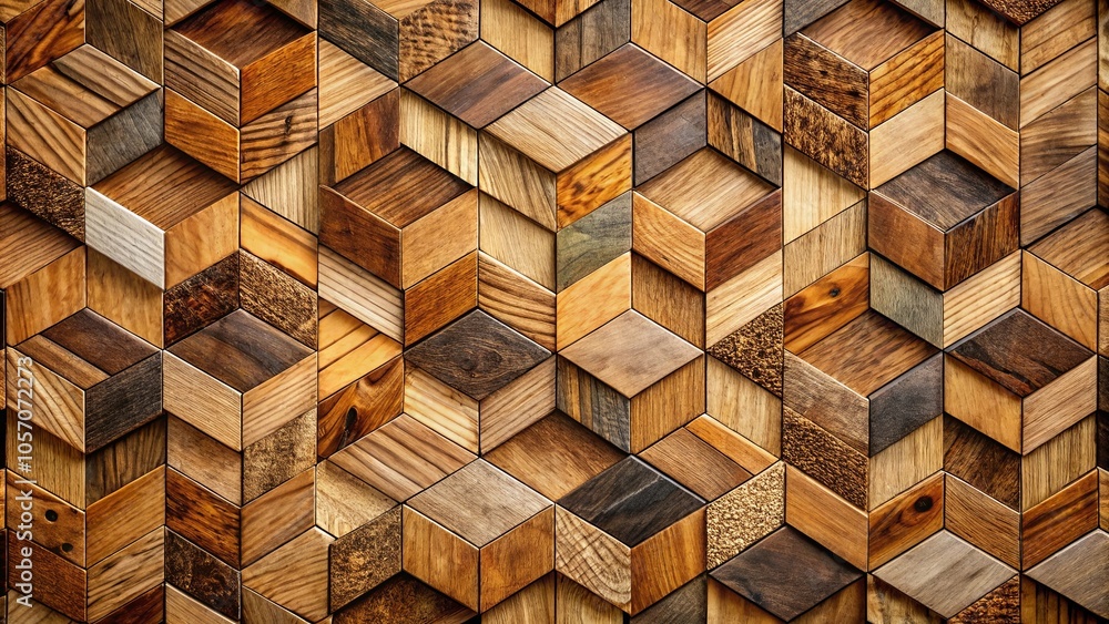 A geometric pattern of wood cubes with various grain patterns creates a captivating visual texture. A geometric pattern of wood cubes with various grain patterns creates a captivating visual texture.