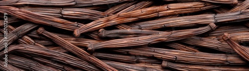 Close-up RAW Style of Premium Madagascar vanilla beans, gourmet spice