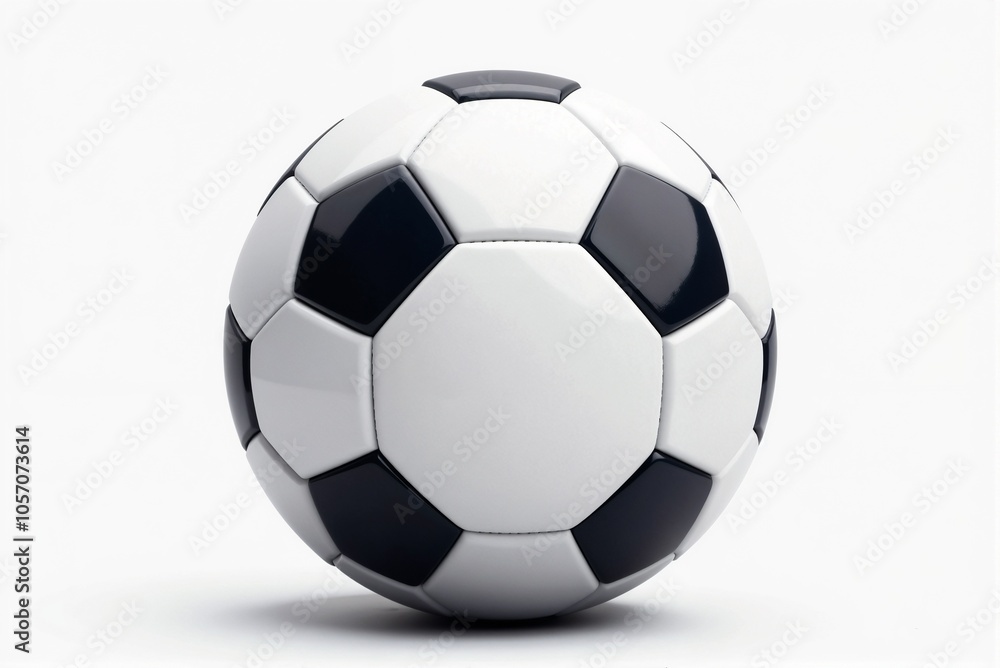 A black and white patterned soccer ball rests on a plain white background A black and white patterned soccer ball rests on a plain white background
