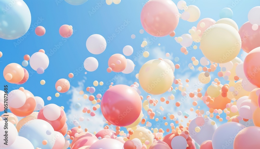 Fototapeta premium Pastel-Colored Spheres Floating in a Blue Sky