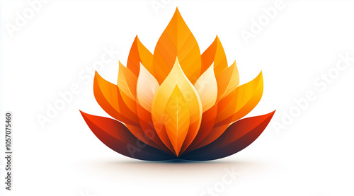 Logo design featuring an orange and red gradient lotus flower with petals in the shape of fire flames, on a white background, in a vector style, with a simple design 