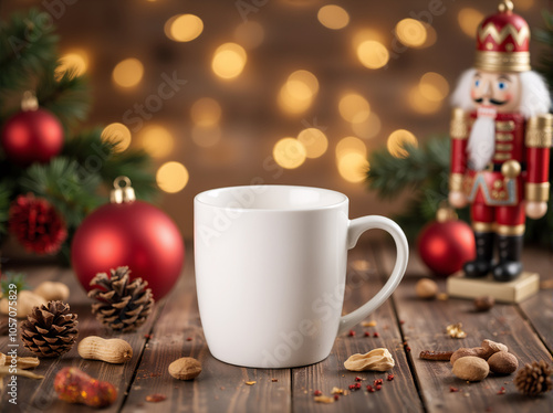 White coffee mug with Christmas decor