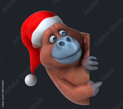 Fun 3D cartoon orang outan with a blank sign photo