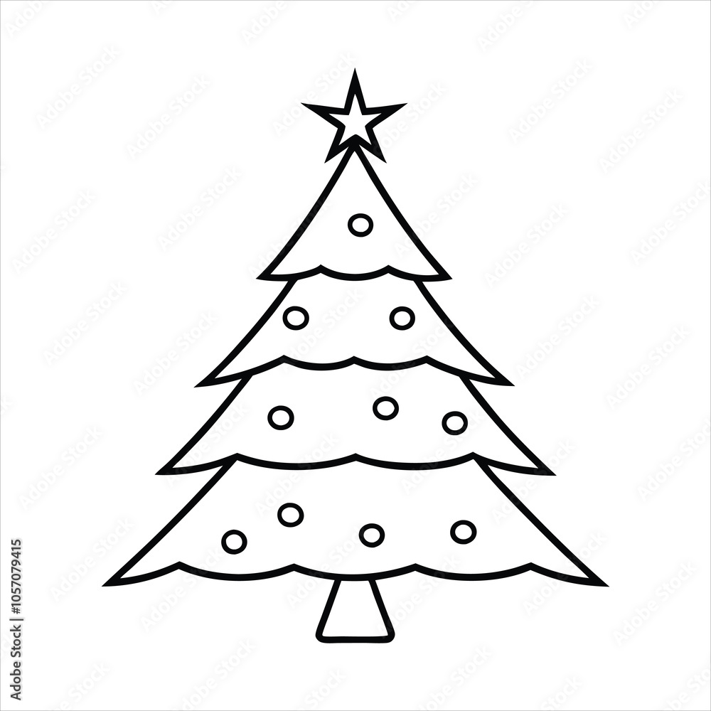 Fototapeta premium Christmas Tree vector illustration in black and white - Christmas tree lights Clipart Design 