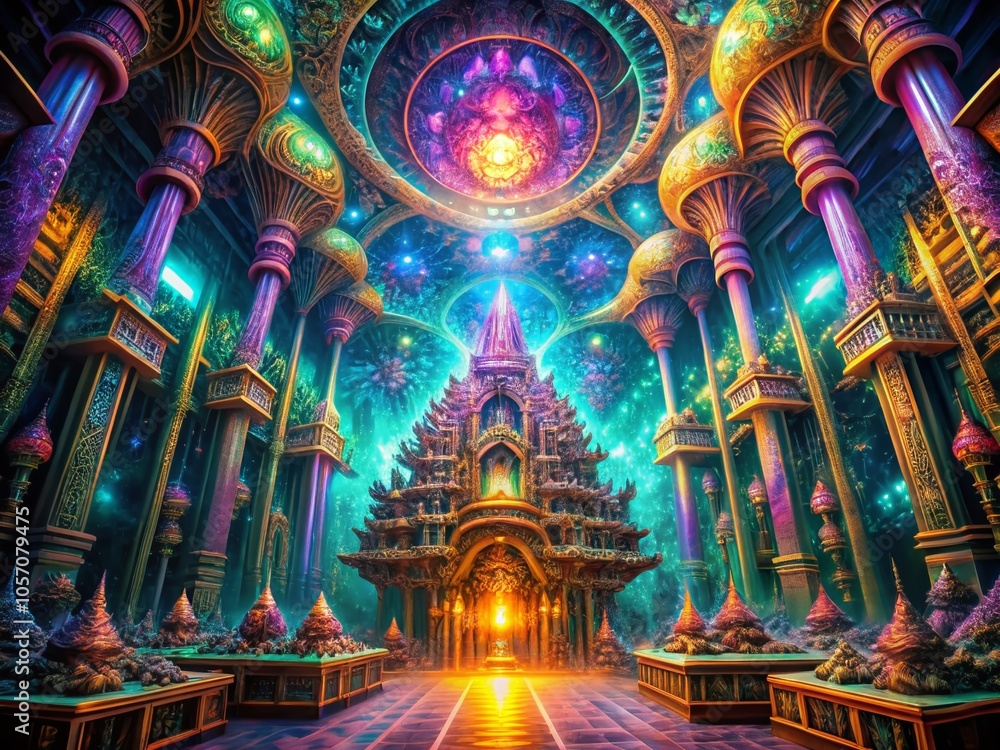 Obraz premium Futuristic Alien Temple Architecture Pattern for Sci-Fi Backgrounds and Visuals